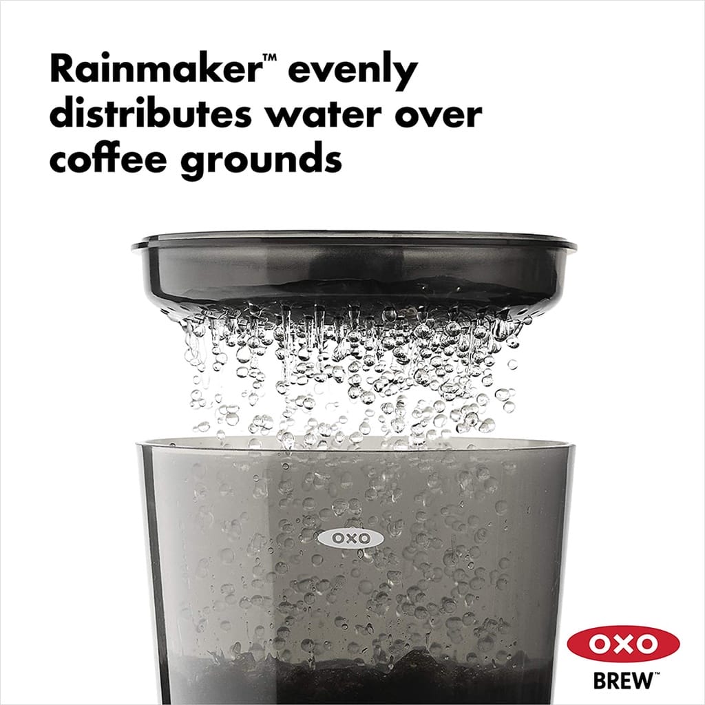 OXO Compact Cold Brew Coffee Maker rainmaker evenly distributes water over coffee grounds