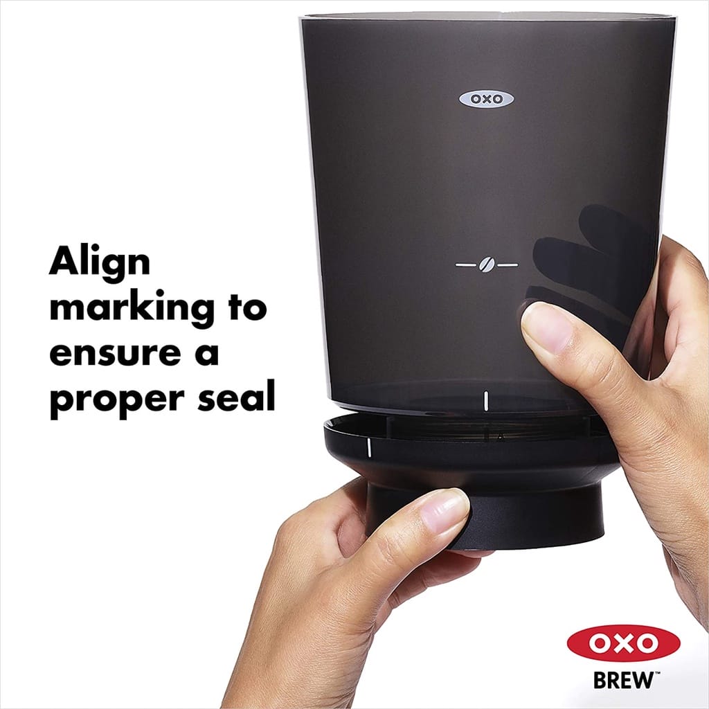 OXO Compact Cold Brew Coffee Maker, align marking to ensure a proper seal