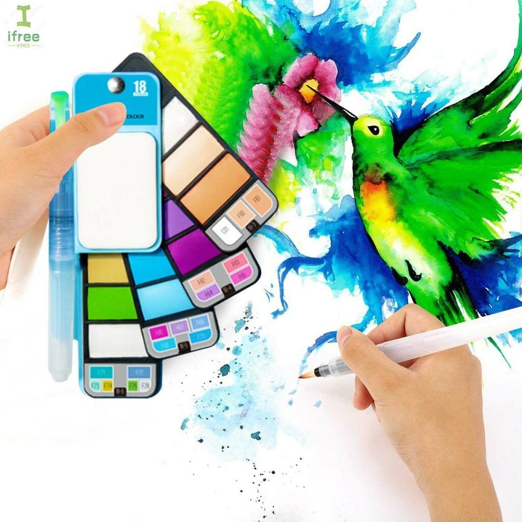 18/25 Colors Foldable Watercolor Paint Set Portable Travel Brush Mixing Palette Water Color Kit