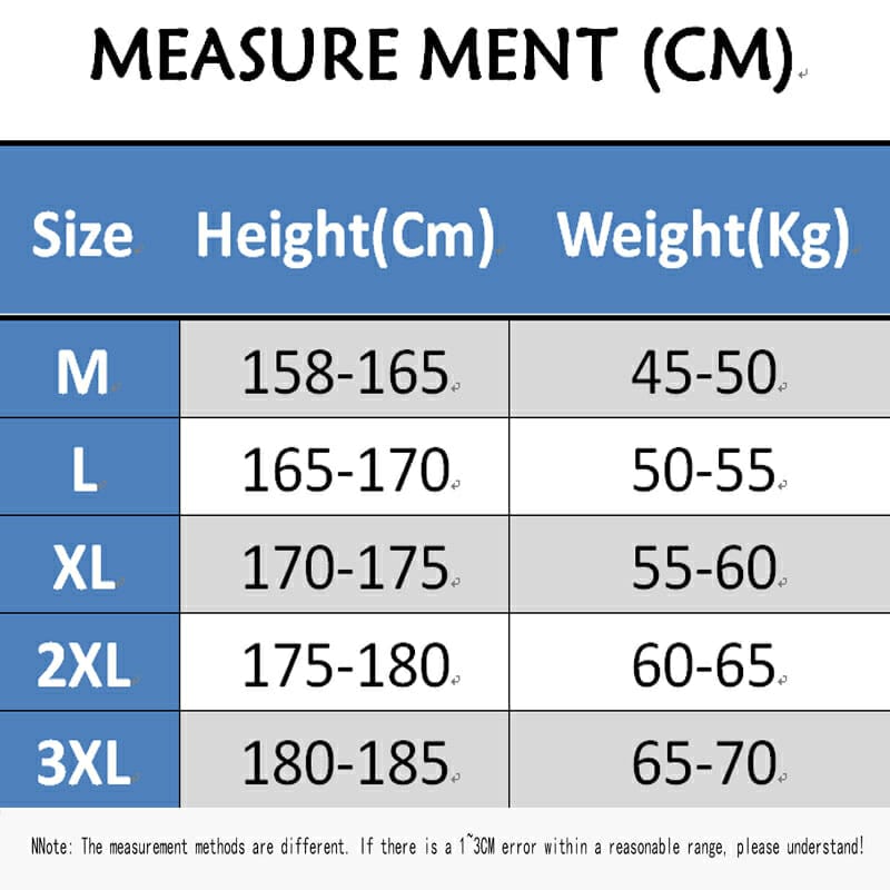Measurements of Men Kimono Cardigans.