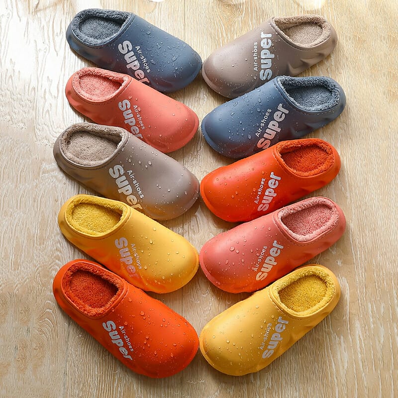 KEEROP 2022 New Women Slippers Winter Waterproof Plush Warm Home Shoes Thick Bottom Non-Slip Men Slippers Couples Cotton Shoes