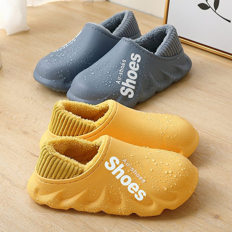 KEEROP 2022 New Women Slippers Winter Waterproof Plush Warm Home Shoes Thick Bottom Non-Slip Men Slippers Couples Cotton Shoes