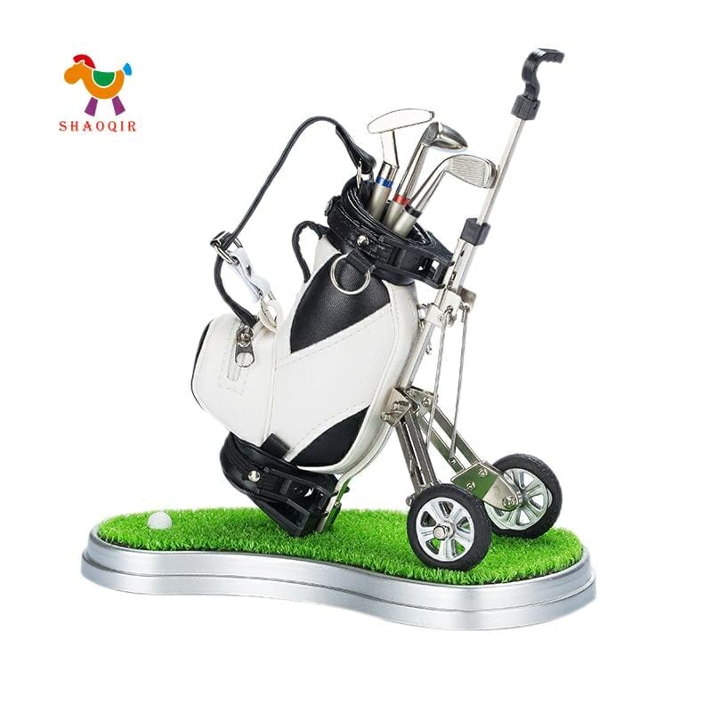 Golf Pens with Golf Bag Holder, Gifts with 3 Pieces Aluminum Pen Office Desk Golf Bag Pencil Holder