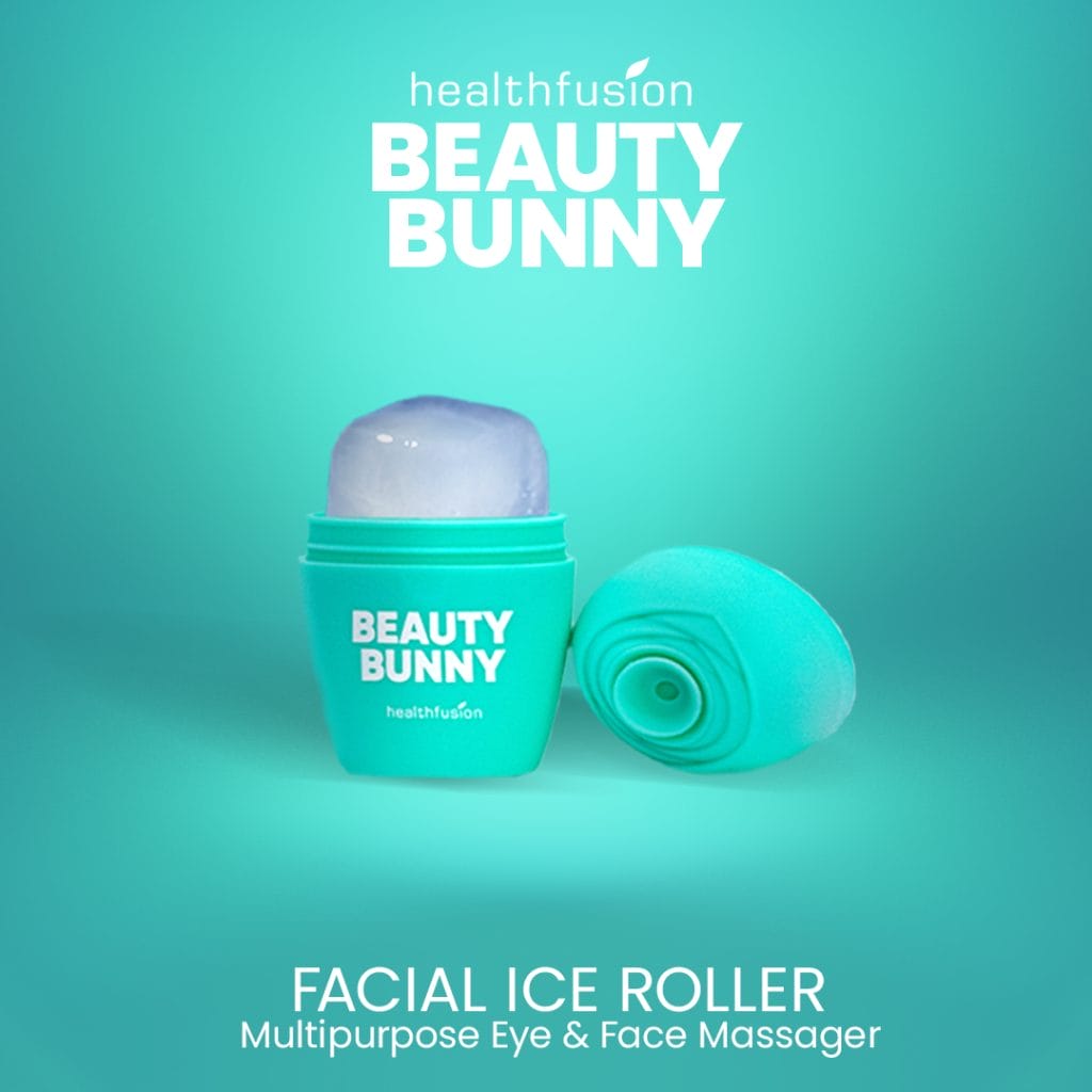 Image of a teal-colored facial ice roller by ELAIMEI labeled "Egg-shaped Ice Mold Ice Face Roller". The product is described as a multipurpose eye and face massager, perfect for your daily skincare routine.