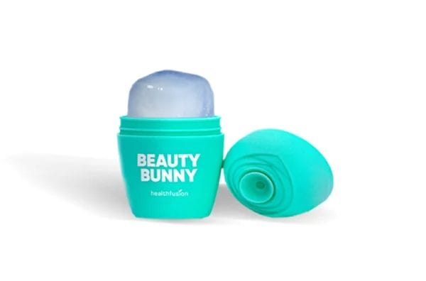 The turquoise container labeled "ELAIMEI Egg-shaped Ice Mold Ice Face Roller" features a transparent lid, making it perfect for storing your ice face roller or other beauty products.