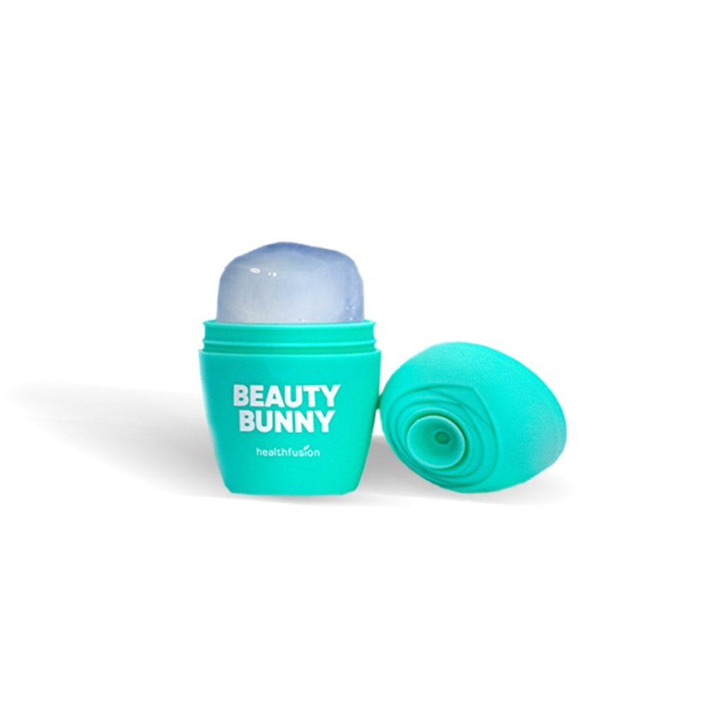 The turquoise container labeled "ELAIMEI Egg-shaped Ice Mold Ice Face Roller" features a transparent lid, making it perfect for storing your ice face roller or other beauty products.