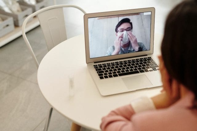 a long-distance relationship couple on a video call