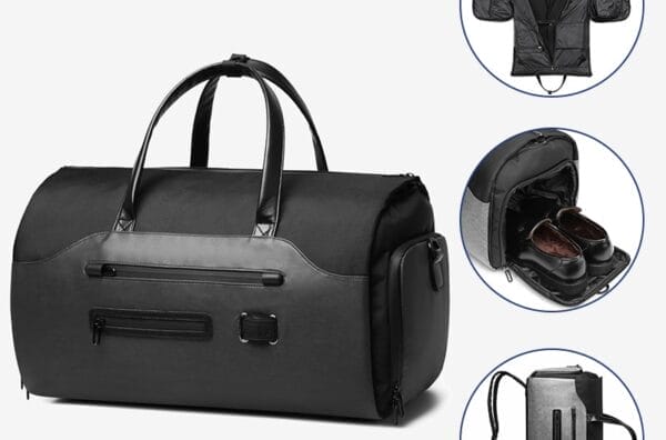 A OZUKO Waterproof Large Capacity Duffle Bag with a pair of shoes and a pair of shoes.