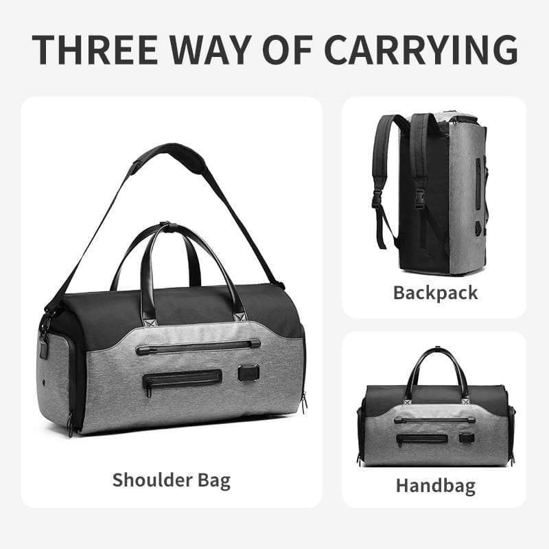 Three ways of carrying an OZUKO Waterproof Large Capacity Duffle Bag.
