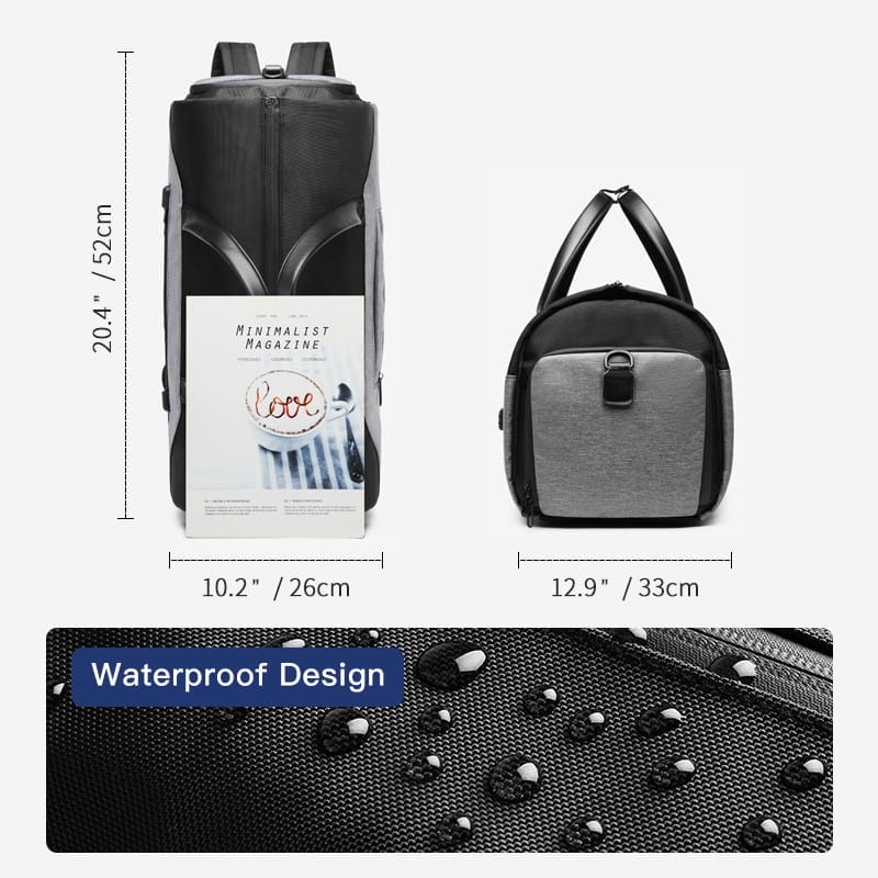 An OZUKO Waterproof Large Capacity Duffle Bag with raindrops on it.