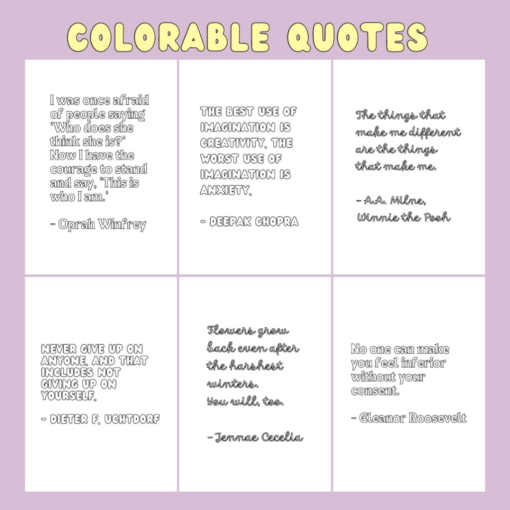 A set of colorful quotes on a purple background.