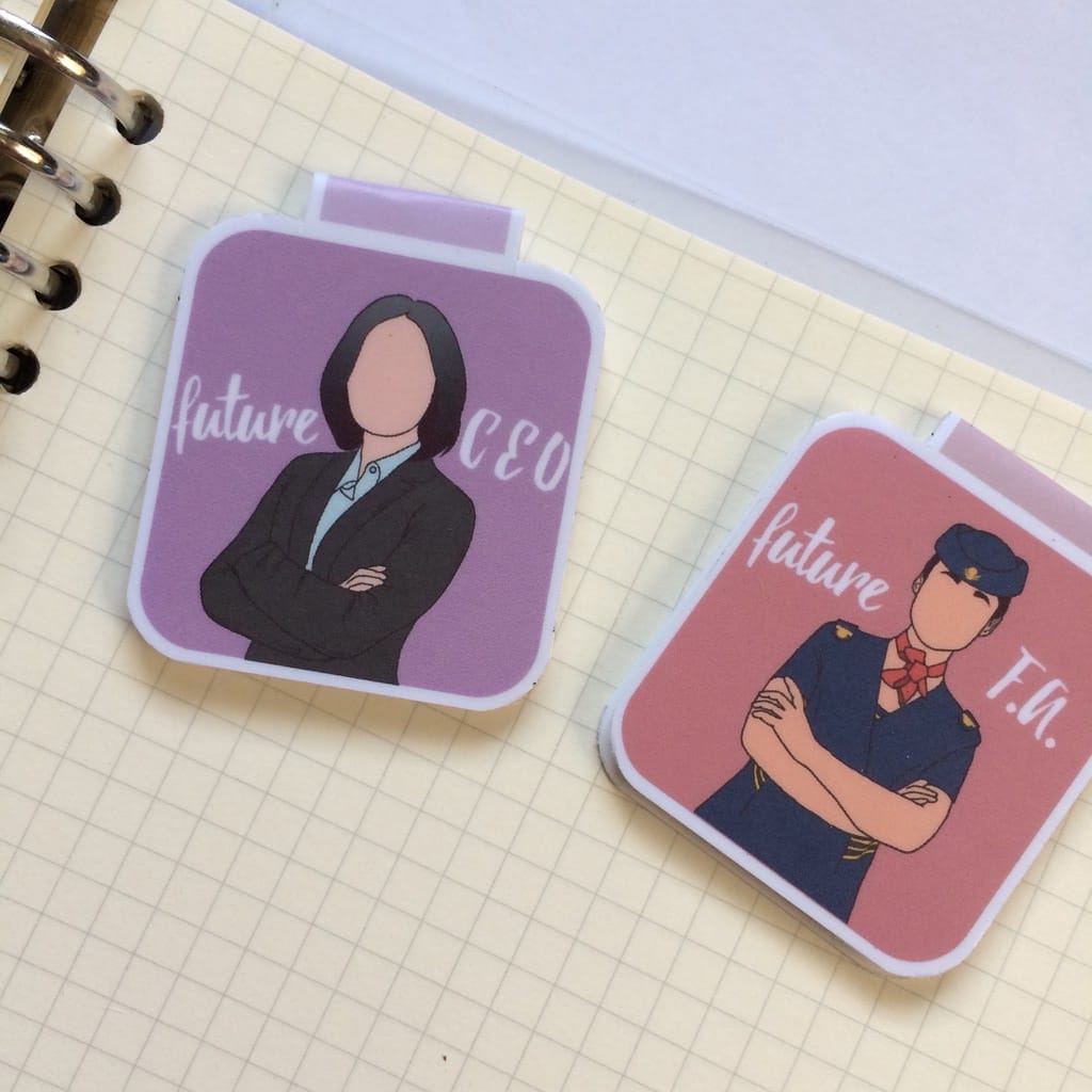 A Future Career Magnetic Bookmarks with a woman and a man on it.