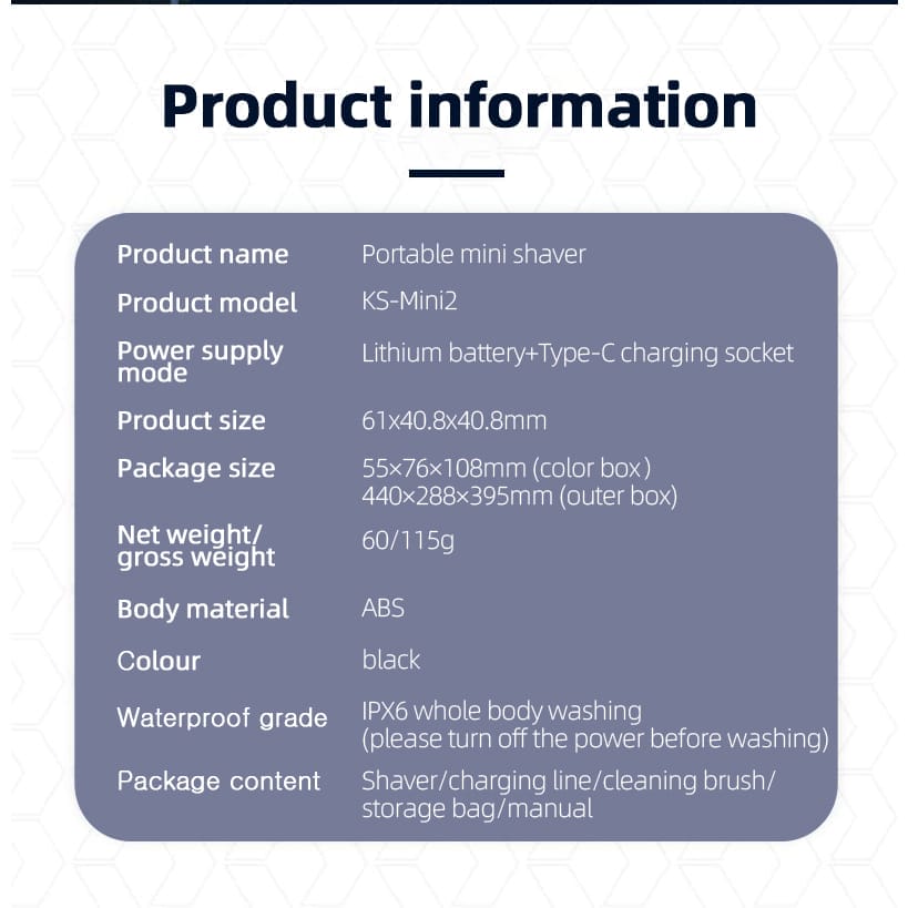 A KONKA Portable Mini Men's Razor Electric Shaver information page for the KONKA Portable Mini Men's Razor Electric Shaver.