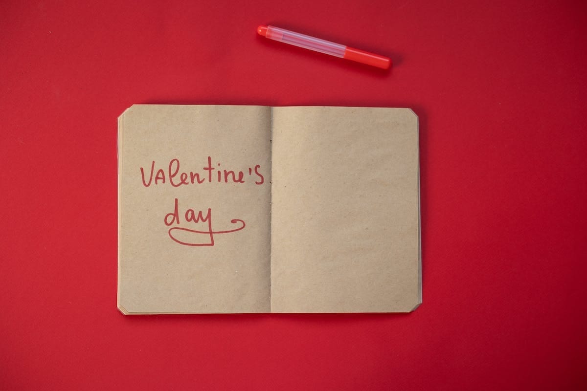 A valentine's day-themed notebook, valentines message for teacher